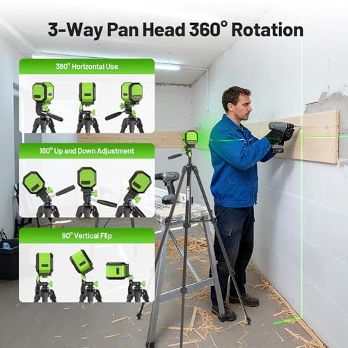 Image of Laser Level with 60 Inch Tripod, Fathers Day Dad Gifts, Huepar 100Ft Self Leveling Laser Level Rechargeable Green Cross Line Lazer Leveler Tool for Picture Hanging, Magnetic Bracket & Target Plate