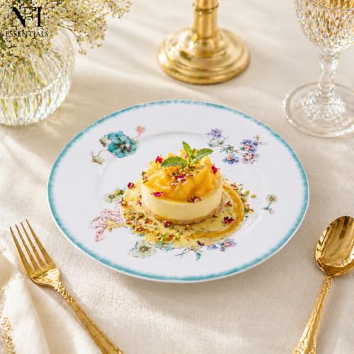 Image of NFI essentials 8 inch Ceramic Quarter Plate with Elegant Blue Floral Design, Premium Serving Plate for Snacks, Desserts, Breakfast & Appetizers, Microwave & Dishwasher Safe