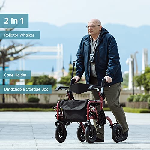 image for ELENKER All-Terrain 2 in 1 Rollator Walker & Transport Chair, Folding 