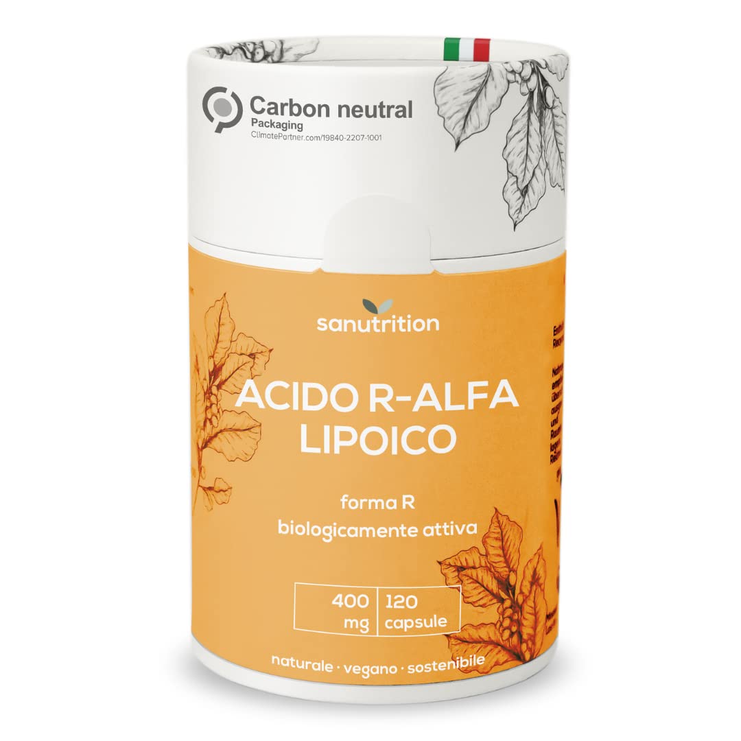 Acido R-alfa-lipoico 400 mg per capsula | 120 capsule | Altamente dosato | con una biodisponibilità particolarmente buona | Vegano | Confezione in carta ecologica al 100%