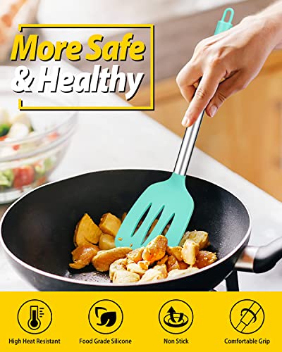 Image of Pack of 2 Silicone Solid Turner,Non Stick Slotted Kitchen Spatulas,High Heat Resistant BPA Free Cooking Utensils,Ideal Cookware for Fish,Eggs,Pancakes