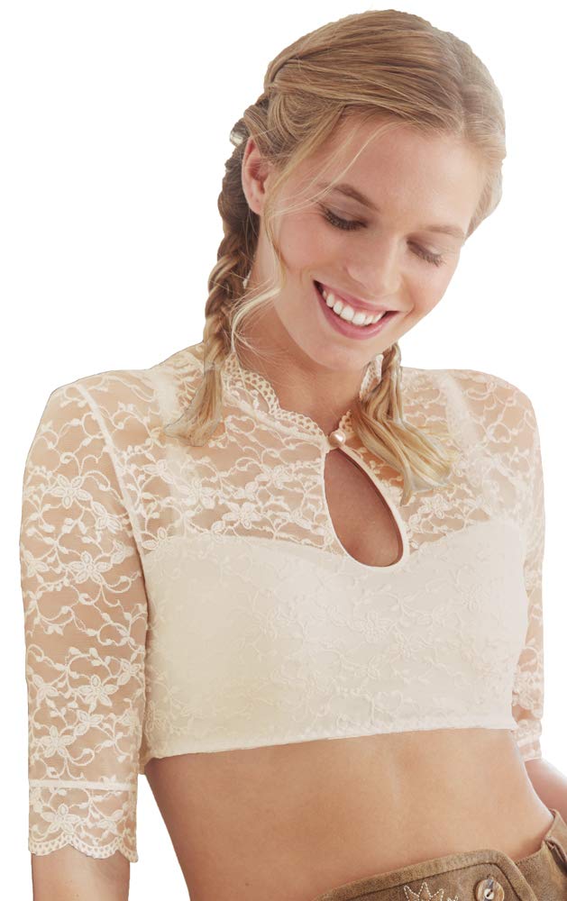 Nina von C. Damen Dirndlbluse Alicia 48464971-3/4 Arm Spitze Hochgeschlossen mit Lochausschnitt - Schwarz