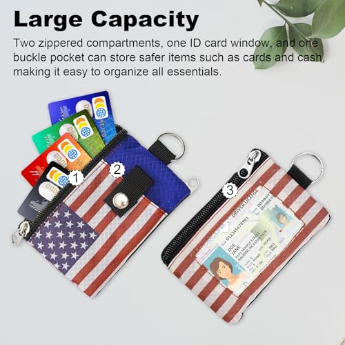 Image of Minimalist RFID Wallet with Lanyard, Multi-functional ID Case with 2 Zipper Pockets and Key Chain for Men and Women, Tactical Badge Pouch Cards Holder, Coin Purse for Travel Sports - Two-Tone