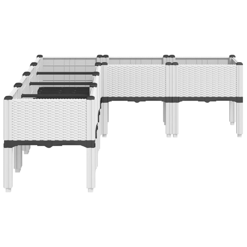 Jardinera con patas color blanco, 160 x 120 x 42 cm, plástico PP, en aspecto de ratán, para jardín, terraza y balcón, gran bancal alto para verduras, flores y plantas trepadoras