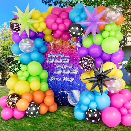 Bonropin 190pcs Neon Balloon Arch Garland Kit - Neon Balloons for Glow Party Back to 80s 90s Disco Birthday Party Decorations Fiesta Lets Glow Party Rock Roll Party Supplies