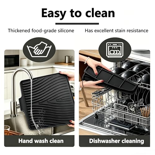 Image of EBIGIC Silicone Dish Drying Mat,15.7 inch*13 inchDish Drying Pad,kitchen accessories,with Built-In and Non-Slip Drain,easy Clean, fit for kitchen, Bar, RV, Refrigerator and Drawer Liner, Black