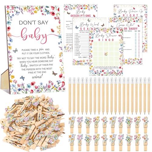 Image of Patelai 321 Pcs Baby in Bloom Baby Shower Decorations Wildflower Gender Reveal Games 5 Set Don't Say Serve 50 Guests for Wildflower Gender Bloom Reveal Birthday Party Decorations Supplies