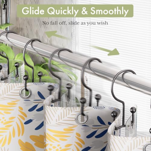 Image of Amazer Shower Curtain Hooks Black Double Shower Curtain Hooks, Shower Curtain Rings Sturdy Stainless Steel Shower Hooks for Bathroom Shower Curtain Rod, 12Pcs Shower Curtain Hangers