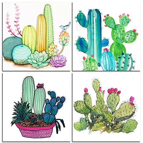 Lot de 4 kits de peinture diamant pour adultes, art diamant, diamants pour travaux manuels, art 5D à faire soi-même pour débutants, décoration murale de la maison (4 cactuses) Cover