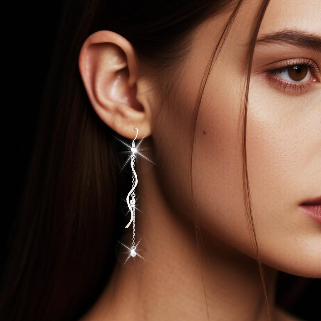 Campsis Wedding Silver Dangle Earrings, Long Spiral Earrings, Tassel Drop Earring Jewelry for Women - Image 5