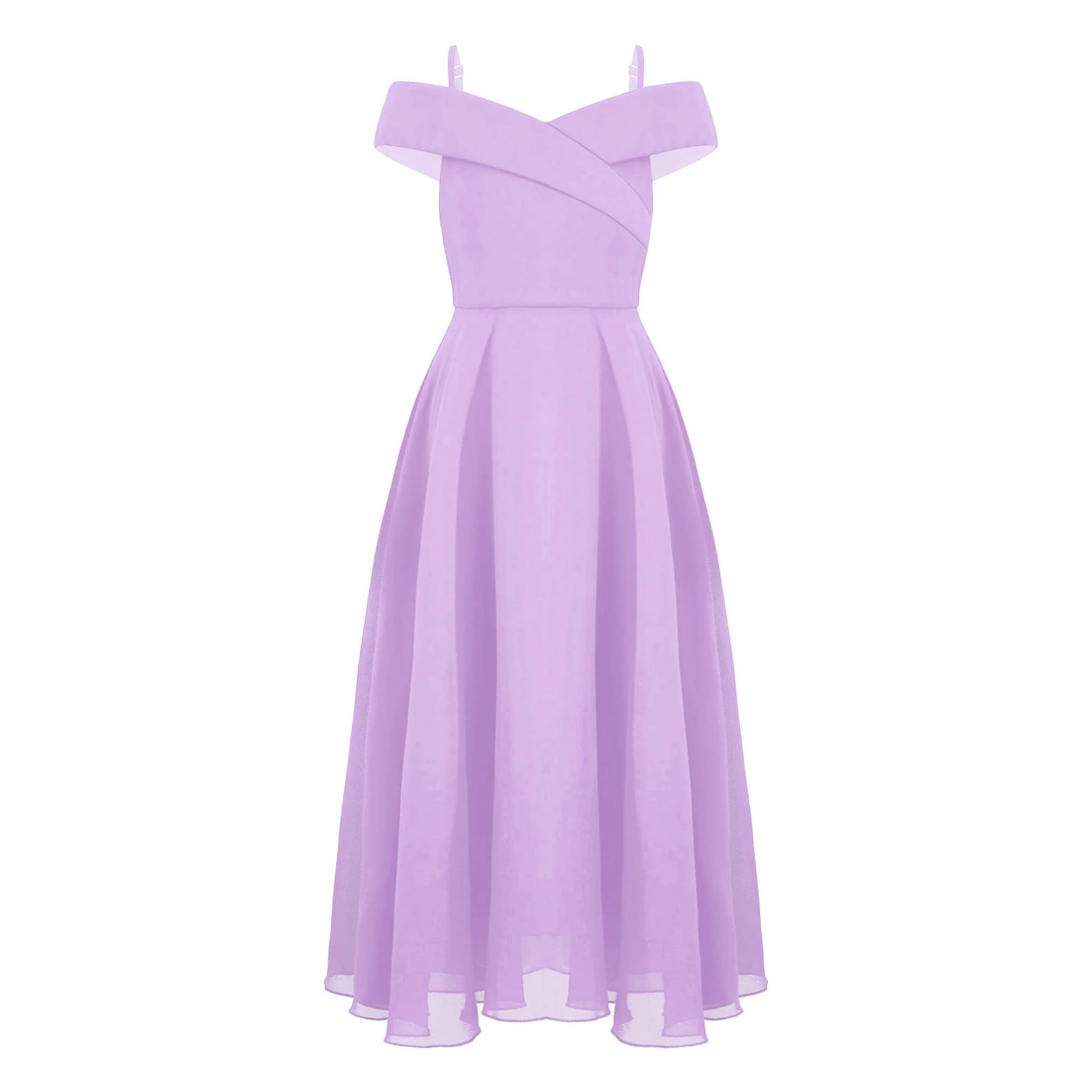 Freebily Vestito da Cerimonia Bambina Lungo Elegante Abito da Sera Sposa Principessa Matrimonio Damigella Compleanno Wedding in Chiffon Senza Maniche Una Spalla Ball Gown