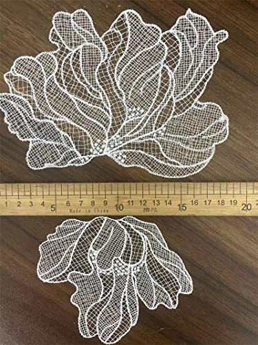 2 Pairs 3D Embroid Lace Fabric: White Flower Embroid Lace Applique, Sew On Bridal Rhinestone Applique Motif Patch For Wedding Dresses Diy Decorative Clothes 1 Pair 3D Lace Trim Large And Small Size #TOP6
