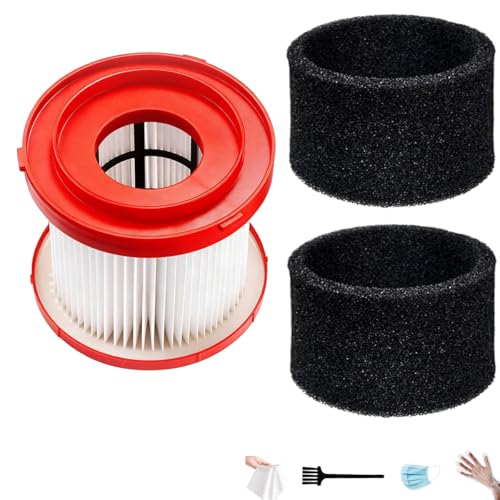 Image of 1 Pack 49-90-1900 HEPA Filter Replacement Compatible with Milwaukee Wet /Dry M18 Vacuum Cordless 0780-20 0880-20, 0960-20, 0970-20, Includes 2 Foam Sleeve Filters & 1 Brush(Not for 0882-20)