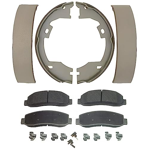 Image of Detroit Axle - Front Semi-metallic Pads Rear Brake Shoes Set Replacement | for Ford F-250 F-350 F-450 Super Duty - 4pc Set