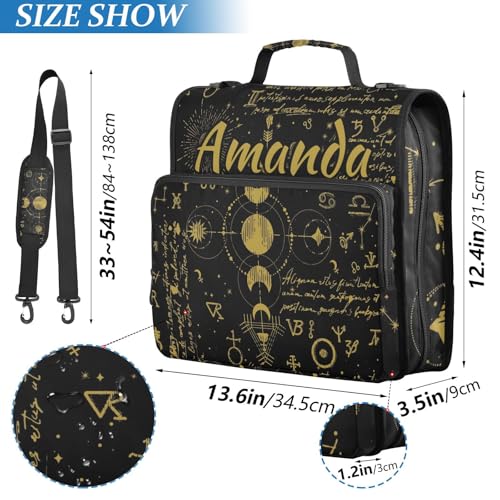 Image of Custom 3 Ring Zipper Binder Sun Moon Astrology Boho Personalized Name 1.5 inch Binders Large Capacity Multi Pockets for School Office Supplies