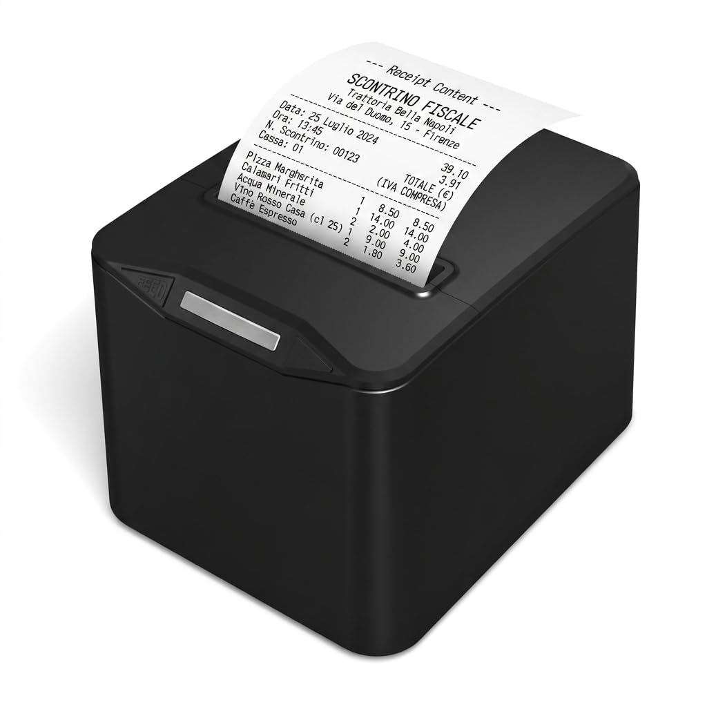 ACAGALA Stampante Termica Professionale per Ricevute 80mm da Tavolo, Stampa Termica Diretta con USB e LAN, Alta Velocità e Taglierina Automatica, Ideale per Negozio, Ristorante