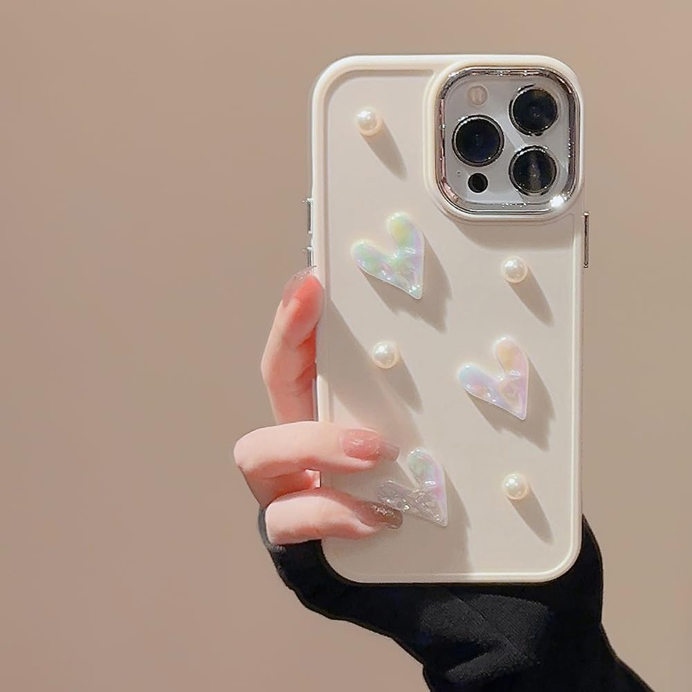 LSOUGUK Compatible with iPhone 11 Case for Girls Women,Cute 3D Love Heart Pearl Design Protection Case Fashion Slim Soft TPU Shockproof Protective Cover for iPhone 11-Creamy White