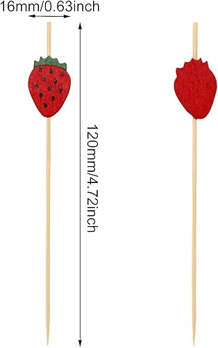 Miniatura 2 de Honbay 100 piezas de palillos de bambú de fresa para cóctel, palillos de frutas divertidos, sándwich, aperitivo, brochetas para decoración de bodas,