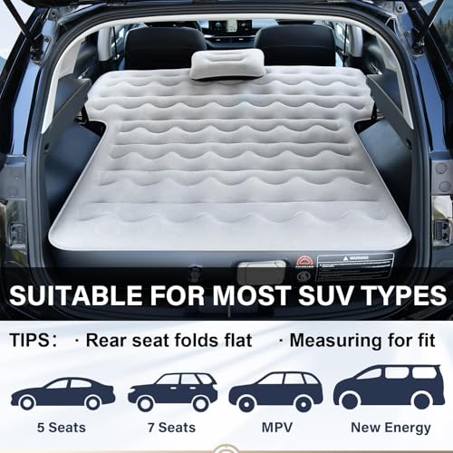 Image of Coverado SUV Air Mattress, Thickened Flocked-Top Car Air Mattress with Wireless Built-in Pump, Pillows, Patch Kit & Carry Bag, Quick&Easy Set Up, SUV Mattress Camping Bed Universal fit for Most Cars