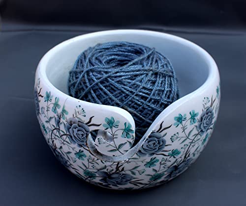 Image of L Multi Purpose Wooden Yarn Bowl - Rosewood Yarn Holder - Handmade Yarn Bowl for Crochet | Large Knitting Bowl Mother's Day Gift (Sky-Blue)