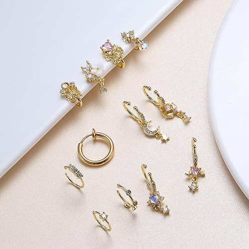 Florideco Nose Cuff Fake Nose Ring Hoop Clip on Nose Ring CZ Dangle Fake Nose Ring Cartilage Tragus Ring Nose Cuff Non Piercing for Women Men3