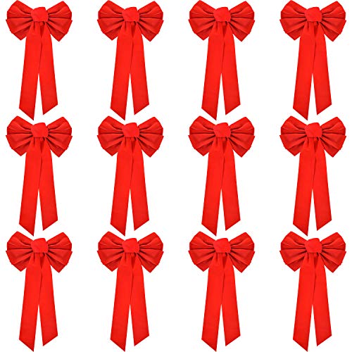 Patelai 12 Pieces Christmas Red Velvet Bows Large Wreath Bow Tie Holiday Bow for Christmas Decoration Outdoor or Indoor Garland Parties Gifts (19 by 10 Inches)