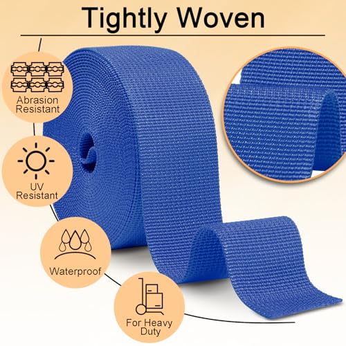 Image of CooBigo 12 Yards Webbing 1 inch & 1.5 inch & 2 inch Polypropylene Webbing Strap 1 Inch 1.5 Inch 2 Inch Wide Webbing Strapping for Bags /Lawn Chair /Pool Solar Cover DIY Crafting