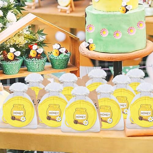 15 Pack Honey Pot Mini Coin Purses with Keyring for Bumble Bee Baby to Bee Baby Shower Gender Reveal Party Supplies,Yellow4