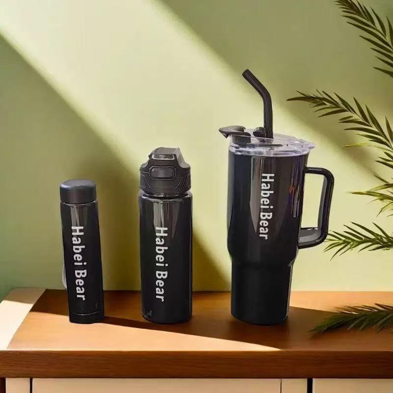 Image of LHOTSE Tumbler Set of 3 with Straw and Handle, Cute Water Bottle for Women and Girls, Water Sipper for Adults, 1200ml 700ml 260ml Bottle Set for School, Office, Travel and Daily Use