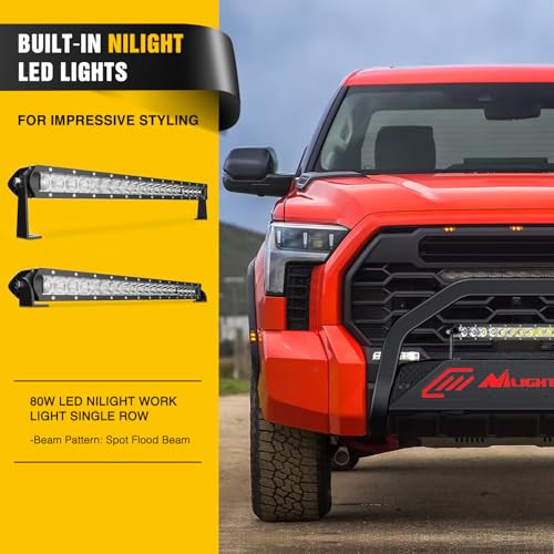 Image of Nilight Bull Bar with Light Bar&License Plate Hole Compatible with Toyota Tundra 2022 2023 2024 Truck Brush Guard, Front Bumper Push Bar w /Grille Skid Plate Light Mount