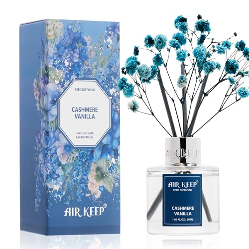 Image of Airkeep Reed Diffuser Set,1.69 fl oz (50 ml) - Cashmere Vanilla Oil Diffusers with 8 Reed Sticks,Home Fragrance Reed Diffuser for Bathroom Shelf Decor