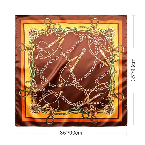 Image of DRESHOW 35 inch Large Square Satin Head Scarf - 4Pcs Silk Accessories Classic Patterned Squares Beach Bandanas for Women
