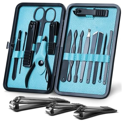 Utopia Care 15 Pieces Manicure Set - Stainless Steel Manicure Nail Clippers Pedicure Kit - Professional Grooming Kits, Nail Care Tools With Luxurious Travel Case (Black)