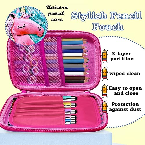 Image of FunBlast Unicorn Pencil Pouch for Girls - Multipurpose Zipper Pouch, Hard Canvas Large Capacity Pencil Case, Stationary Organizer Pouch, School Supplies for Kids, Girls (Sky Blue)