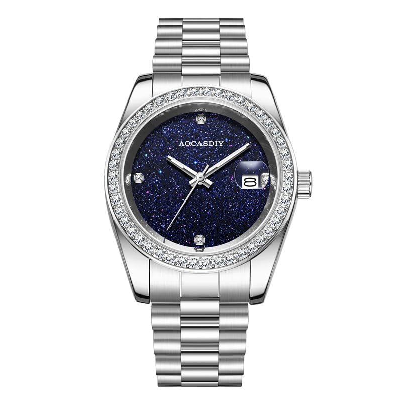 Classic Starry Sky Series Luxury Men's Mechanical Watch Moissanite Diamond Bezel with Stainless Steel Band Luminous Waterproof Automatic Mechanical Watch for Man