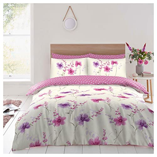 Lions 4 Piece Complete Bedding Set - Flower Printed 1x Duvets Cover 2x Pillowcase 1x Bed Sheet, Ultra Soft Reversible Poly Cotton Quilt Covers for Girls Women, King Size Bedding