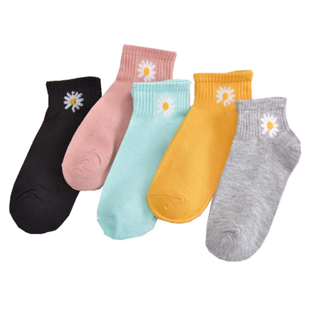 5 Pairs Women Sweet Daisy Flower Print Short Socks Harajuku Summer Cute Fashion Candy Color Female Low Ankle Socks
