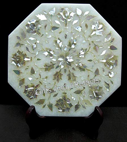 Soporte de mármol blanco octogonal con nácar de lujo para mesa 2