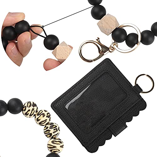 Guran Waterproof Leopard Silicone Beaded Bracelet Keychain Wristlet Card Wallet With Tassel Car Key Ring Bangle Holder For Women #TOP4