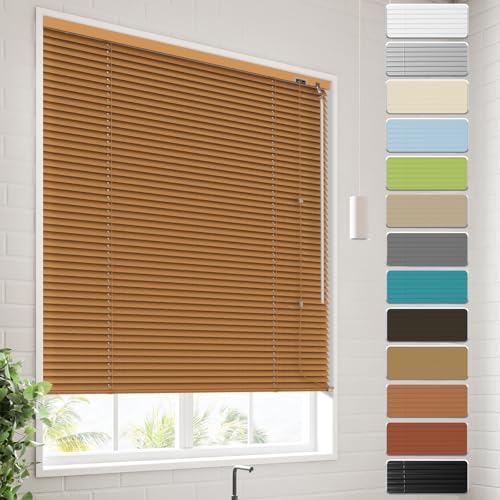 Grandekor アルミブラインド オーダーメイド ブラインドカーテン カーテンレール取付可能 0.5cm単位でオーダー 防水 遮熱 簡単取付け 目隠し13色 右操作 ヤナギ色 幅160x丈100CM