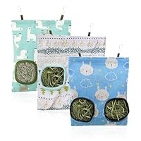 3 Stück Heutasche Kaninchen Klein, 2 Löcher Meerschweinchen Heutasche Kaninchen 28x25 cm Hängender Futtersack für Hasen Chinchillas Hamster Kleine Haustiere und Tiere