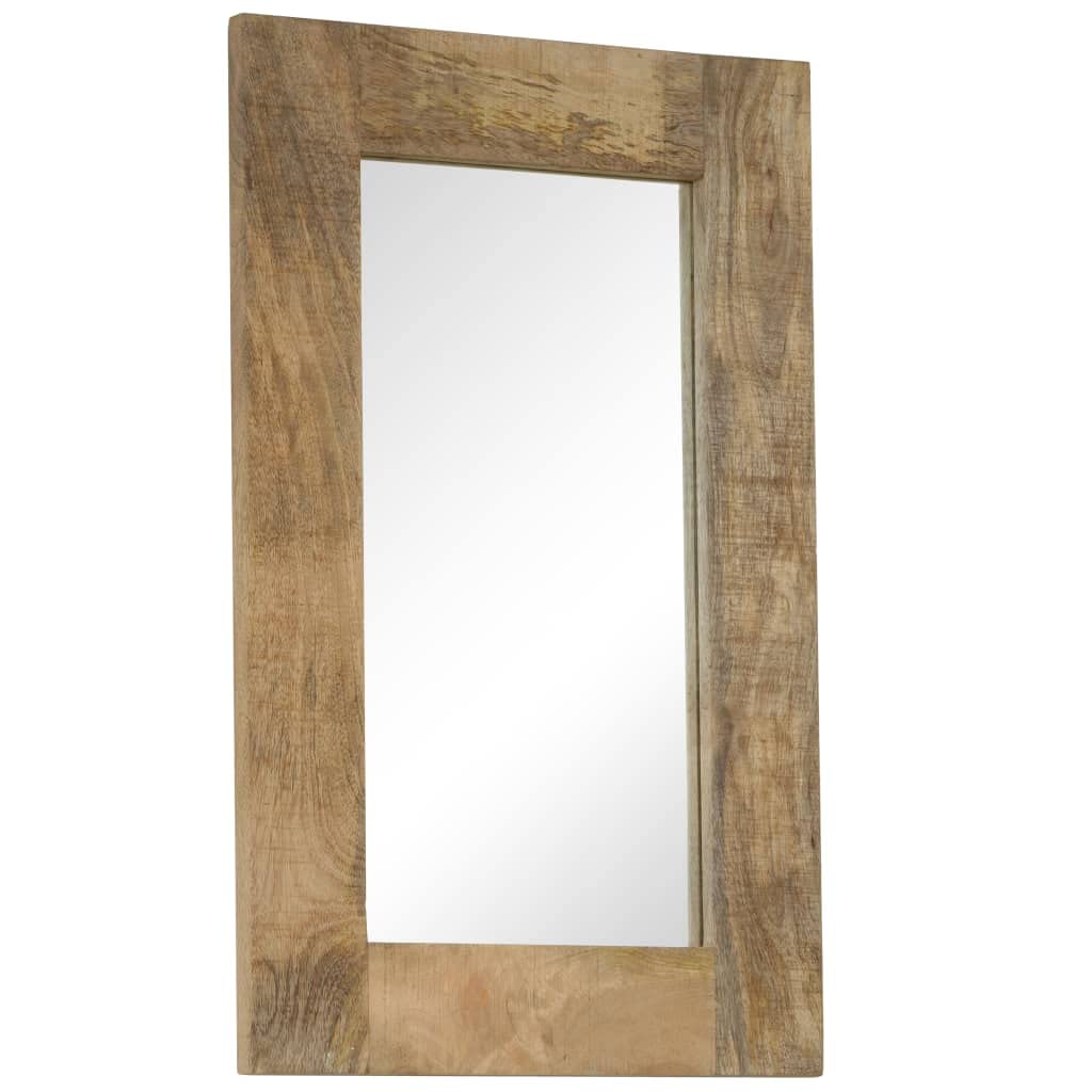 Lustro ścienne z litego drewna mango, 50 x 80 cm, lustro ścienne ze szklaną ramą, do korytarza, łazienki, salonu, sypialni, lustro dekoracyjne, wiszące, kosmetyczne, lustro garderobiane w