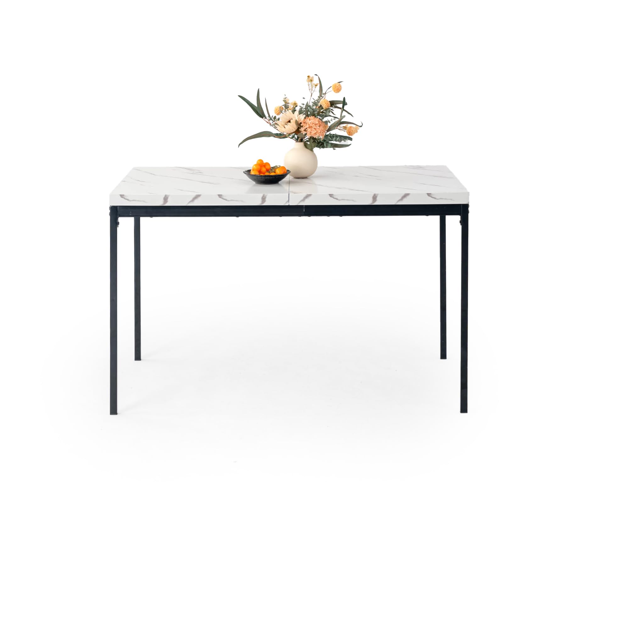 FurnitureR Tavolo da pranzo, tavolo da cucina in marmo modello, tavolo da cucina rettangolare telaio in metallo con piedi regolabili per sala da pranzo soggiorno, 120x70x75cm, bianco