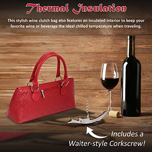 Image of Primeware Wine Clutch Bag (Thermal Insulated) Trendy Women's Carry Tote | Holds Red & White 750mL Bottles | Trendy Fashion | Incl. Portable Waiter-Style Corkscrew
