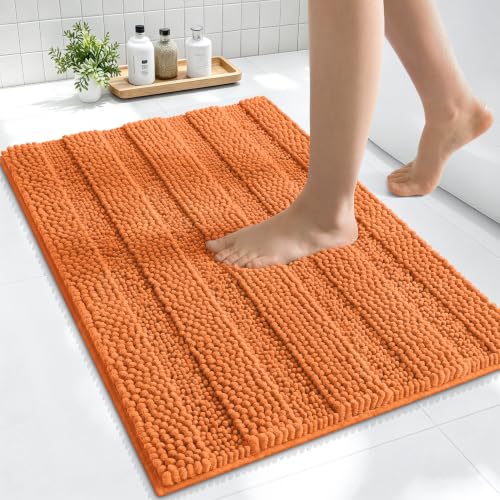 Image of Smiry Thick Small Chenille Bathroom Rugs 24x16, Absorbent Bath Mat, Clay | Quick‑Dry & Machine Washable, Non‑Slip Bath Carpet, Soft Striped Bath Rugs for Tub & Shower, Modern Home Decor Accessories