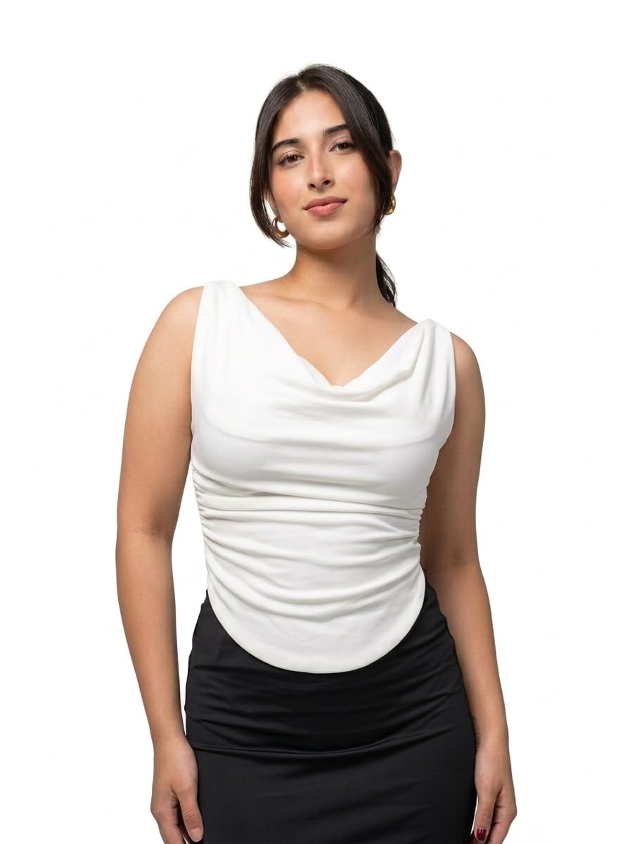 istyle can Women Solid Cowl Neck Sleeveless Slim Fit Crop Top | Style 341Gi | Party Casual-picture-34