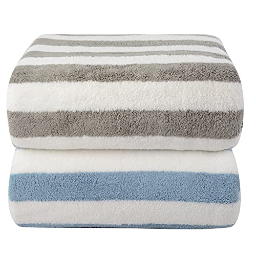 VIVOTE Lujosa Toalla de Baño Jumbo 70 x 140 CM, Toallas de baño Grandes, Toalla de Sauna absorbentes de Microfibra para baño y de Secado Rápido, Súper Suave (Paquete de 2)(Gris+Azul) Cover