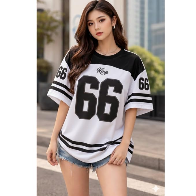 Image of BLACKSTEP Women Oversized Cotton Jersey Tshirt | Loose Fit Streetwear Casual Top | Drop Shoulder Longline T Shirt for Girls College Wear Travel Gym Daily Outfit