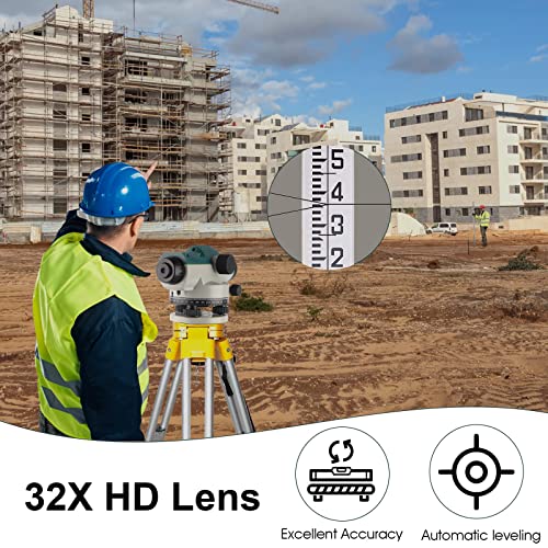 KEZERS Optisches Nivelliergerät, 32-Fache Vergrößerung mit Selbstnivellierendem Magnetisch Gedämpftem Kompensator, Arbeitsbereich bis zu 120 m, im Transportkoffer - KL-32X