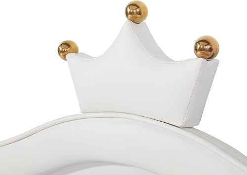 Miniatura 82 de Moderna base de cama de madera maciza de tamaño matrimonial para niños con cabecera en forma de corona, marco de cama tapizado de princesa con luces
